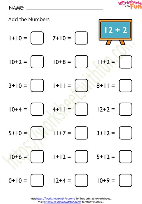 Addition to 20 Worksheet .